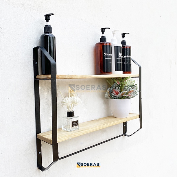 SOERASI RAK DINDING SULI PENYIMPANAN SERBAGUNA TEMPEL GANTUNG KAMAR MANDI LAUNDRY AMBALAN KAYU DAN