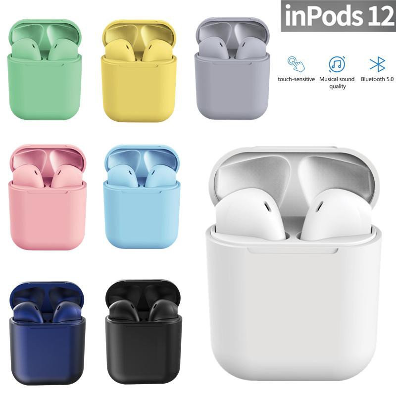 Headset Bluetooth Wireless i12 Macaron Superbass Earphone Handsfree Inpods i12 TWS