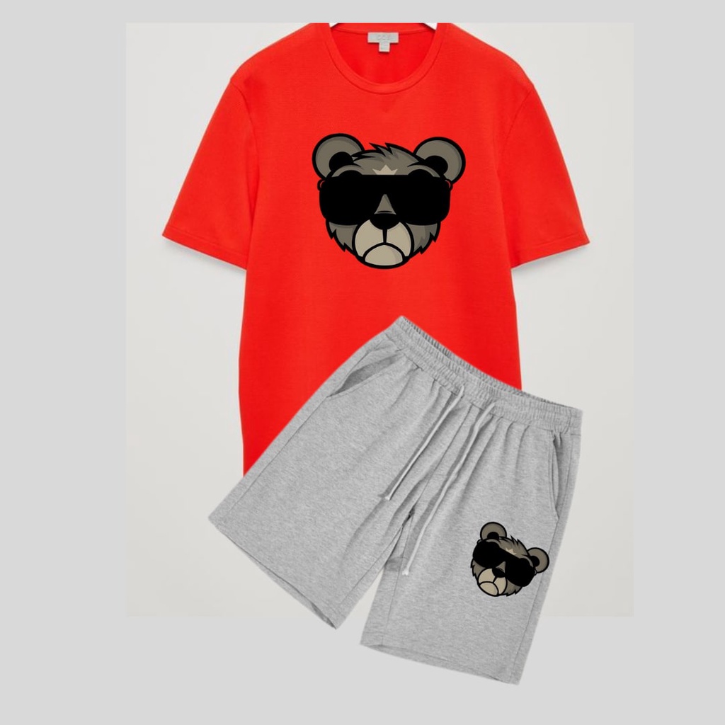 Clothing May - 1 Set Bearr Kacamata 1 Set One Set Oneset Satu Pasang Satu Setel Fashion Sepasang Kaos Koas Set Boxer Distro Kekinin T Shirt Tshirt T-Shirt Premium Murah Unisex Sablon Dtf Murah Celana Pria Pendek Tali Kolor Bokser