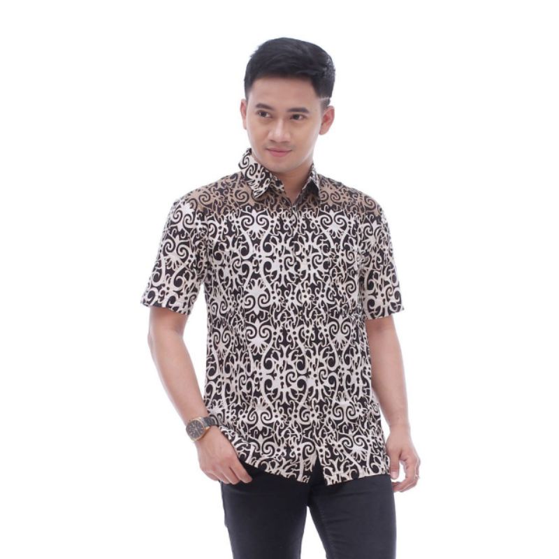 Risna Batik HRB026 Kenongo Hem Kemeja Batik Pria Lengan Pendek Katun Primis Premium Halus M L XL XXL