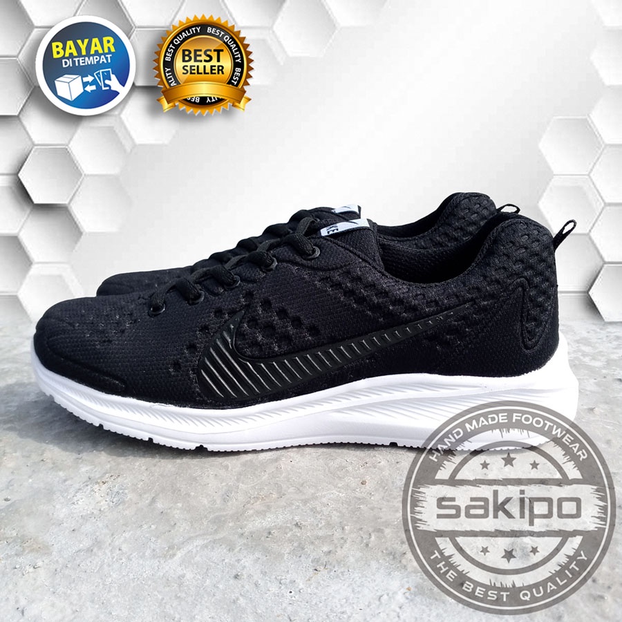 PROMO 8.8 !! SEPATU OLAHRAGA JOGGING HITAM SOL PUTIH RINGAN DIPAKAI TERBARU / SEPATU SEKOLAH HITAM BERTALI / SEPATU SNEAKERS HANGOUT KERJA SENAM OLAHRAGA AEROBIK / SAKIPO