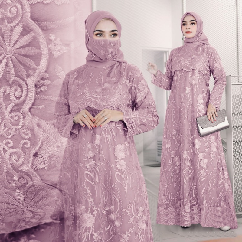 Soraya New Produk Murah Meriah/Gamis Pesta/Full Brukat Tile Mutiara /Size S-M, L , XL, XXL,3L/Bridesmaid/fashion Brokat Kondangan Muslimah