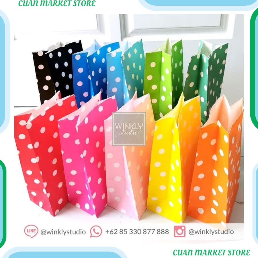 

Polkadot Stand Paper Bag / Mini Goodie Bag / Tas Kantong Souvenir Kualitas Premium