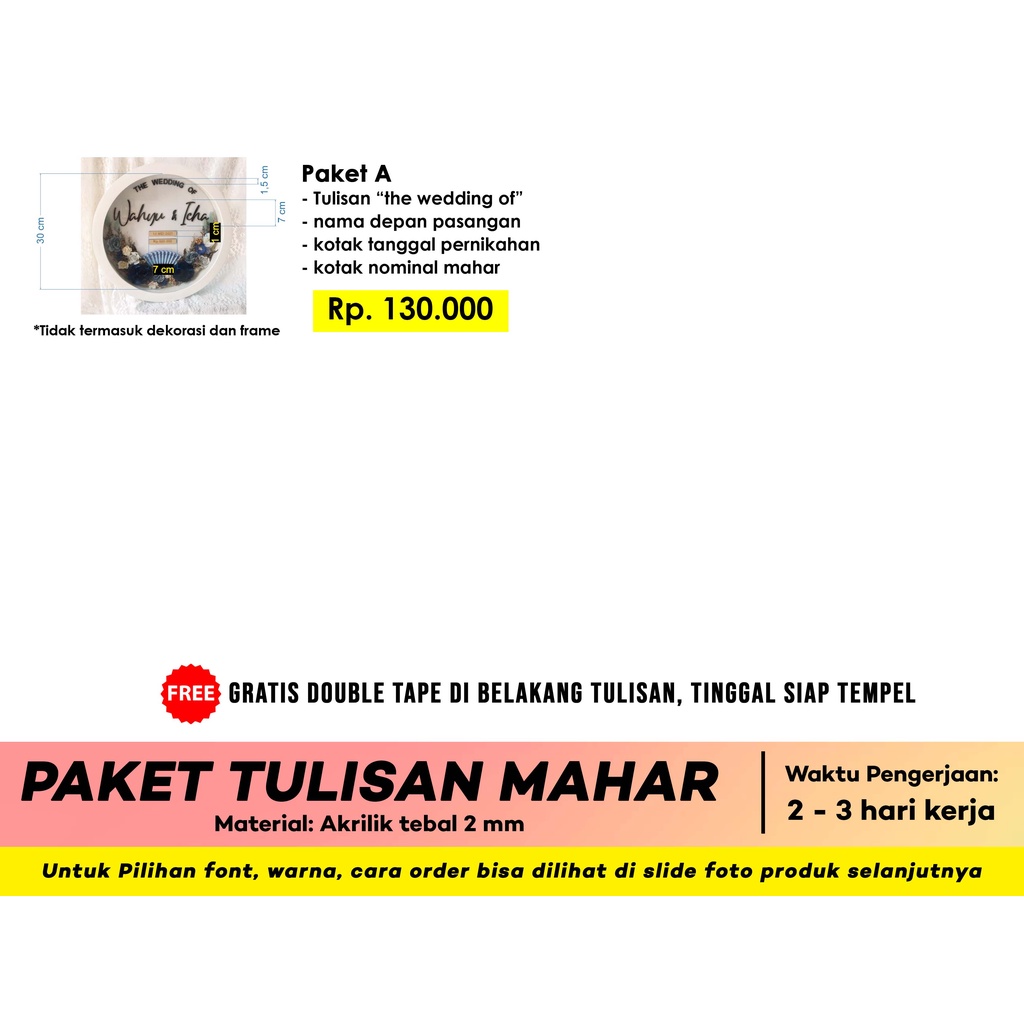 Paket Tulisan Mahar - Custom Nama Tanggal Nominal - Akrilik