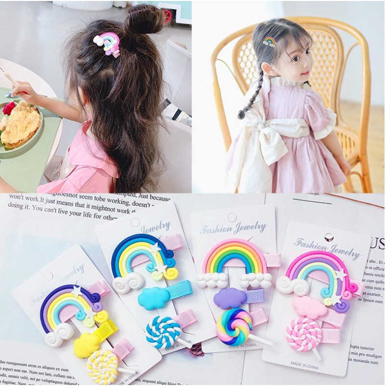 3 Pcs Set Jepit Rambut PELANGI 01 Kartun Unicorn Awan Klip Jepitan Anak Gaya Korea Fashion Hair Clip