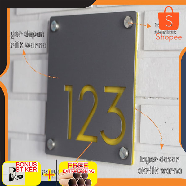 

Nomor / Nomer Rumah Akrilik / Acrylic Warna 2 Layer ukuran 20 x 20 cm Elegan