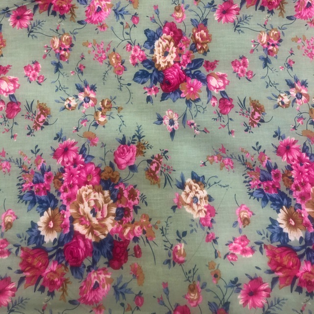 Kain katun Jepang motif bunga warna hijau mint