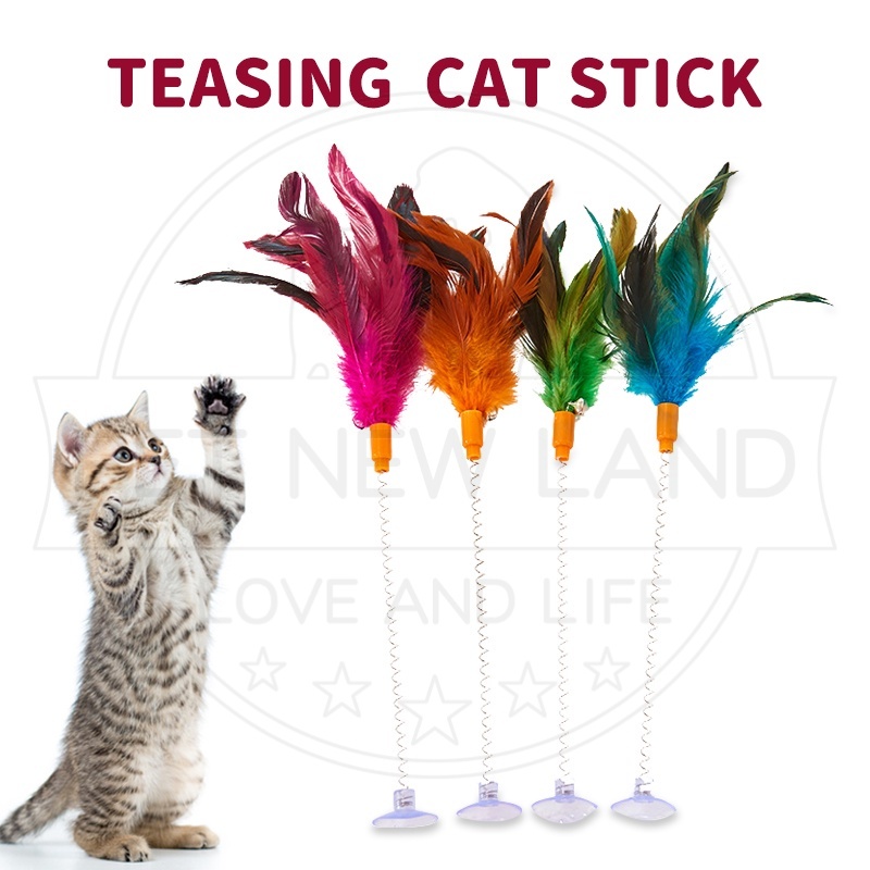 Stick Mainan Kucing Musim Semi Lonceng Bulu Berwarna-warni Interaktif Cat Toys Mainan Hewan Peliharaan