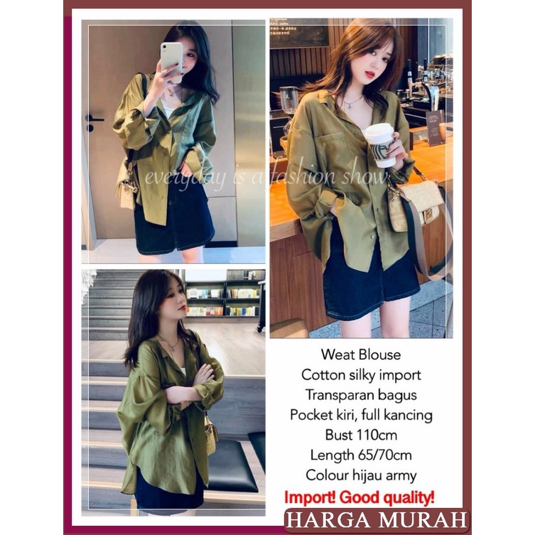 Kemeja Import Oversize Kombinasi Htm Stripe /Kemeja Cewek Oversiz SX785 Weat Kemz Import Army [Baju