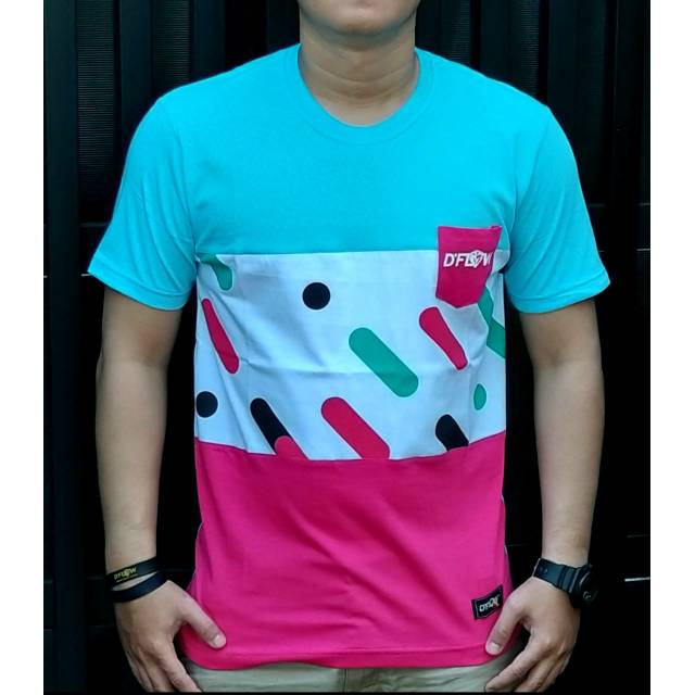 Kaos cowok ori dflow tosca mix pink fanta
