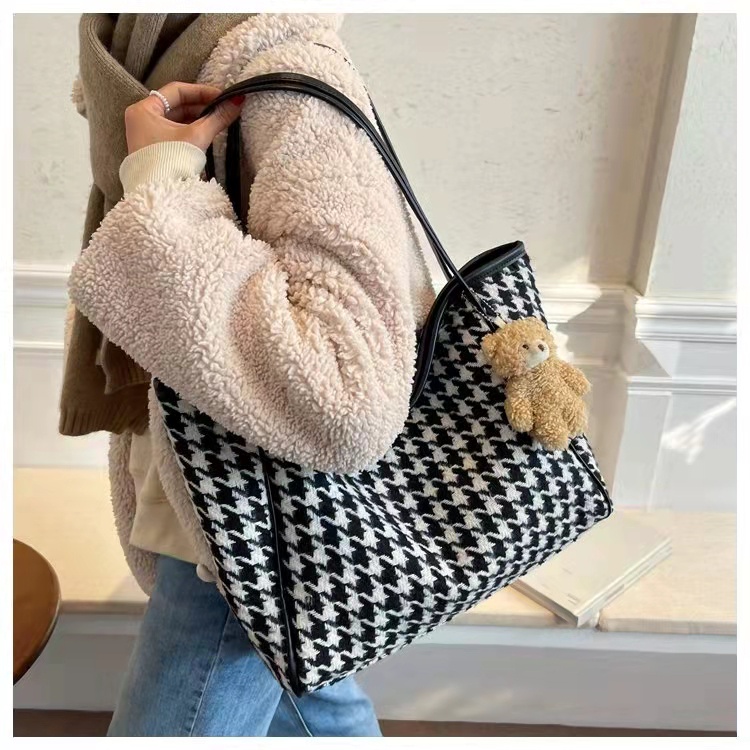 JK 936 1KG MUAT 2PCS TAS TOTE BAG WANITA AESTHETIC IMPORT MOTIF HOUNDSTOOTH FREE BONEKA LUCU FASHION T3057 E6716 U4395