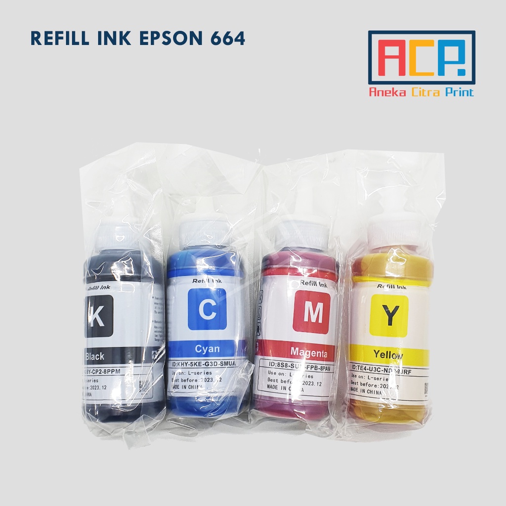 ACP Premium Refill Ink 664 - Tinta Dye L100 L120 L121 L200 L210 L300 L355 L360 L455 L565