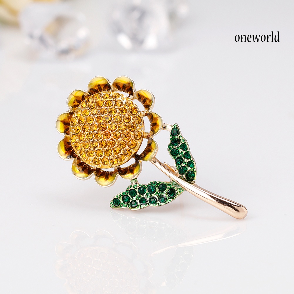 OW@ Fashion Shiny Rhinestone Sunflower Enamel Women Collar Brooch Pin Jewelry Gift