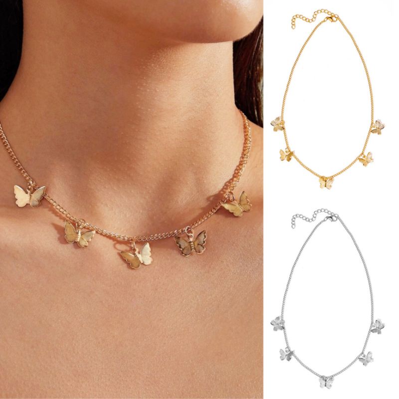 Kalung Korea Multi Butterfly Kupu Kupu Alloy Rantai Korean Necklace