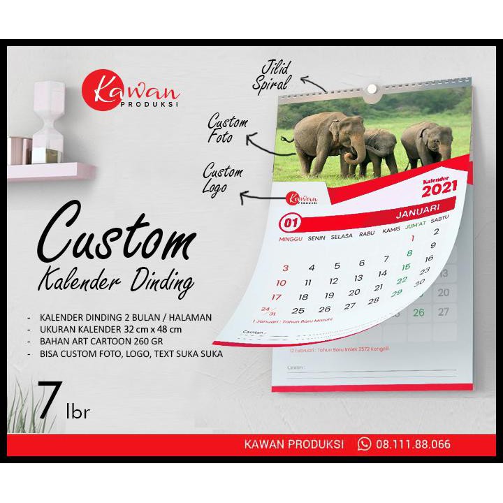 

Cetak Kalender Dinding A3+ Custom Kalender Murah Jilid Spiral +Hanger