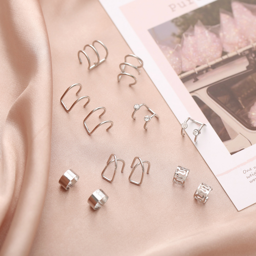 IFYOU Set Perhiasan Anting Klip Telinga Model Terbuka Dapat Disesuaikan Warna Emas Gaya Retro Korea