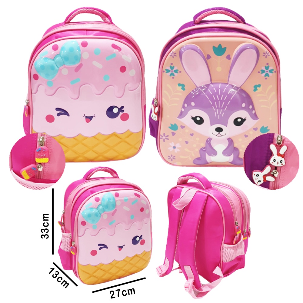 BACKPACK RANSEL TK 13inch TAS ANAK SEKOLAH PEREMPUAN ICE CREAM SUGAR KARTUN RABBIT KELINCI 3Resleting Karet IMPORT ( Sun Sugar ES KRIM 13&quot; Besti 16&quot; )