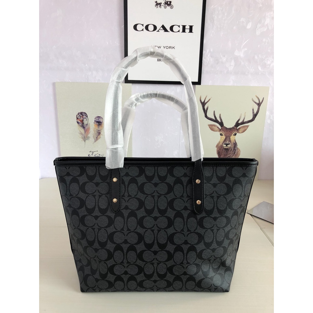 [Instant/Same Day] Coach 58292 Canvas leather tote bag for ladies with one shoulder bag  gwd