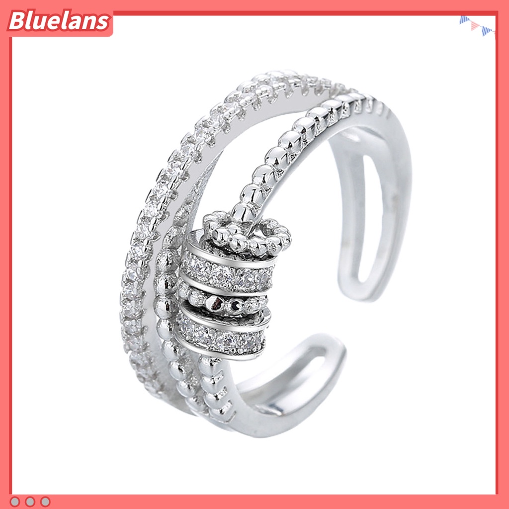 Cincin Jari Model Spiral Aksen Manik-Manik Berlian Imitasi Untuk Wanita