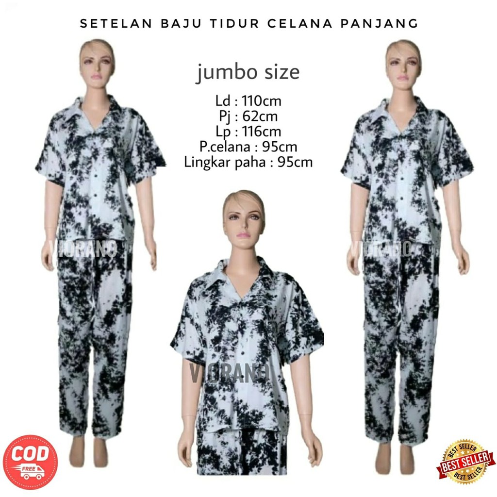 Jumbo Set Tie Dye Piyama Panjang Katun Adem Premium / Baju Tidur Tie Dye Wanita / Tie Die Set Pajama