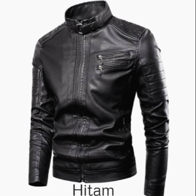 Jaket touring semi kulit/jaket pria slimpit lengan panjang/