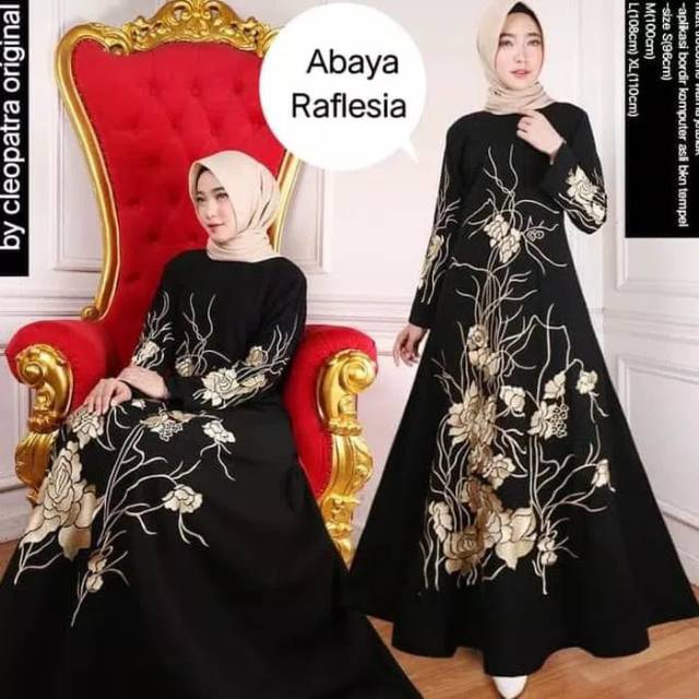 Abaya Bordir Raflesia Bahan Saudi Jetblack Syar'i / Abaya Hitam Arabian Style INDO ABAYA