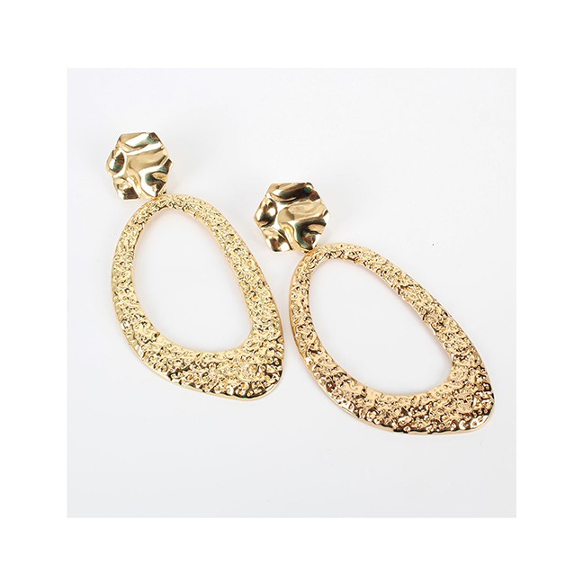 LRC Anting Tusuk Fashion Golden Hollow Geometric Irregular Bump K24264