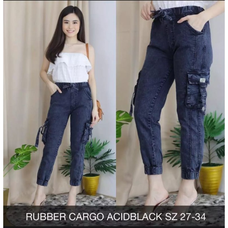 celana jogger jeans wanita / jogger jeans kantong samping premium