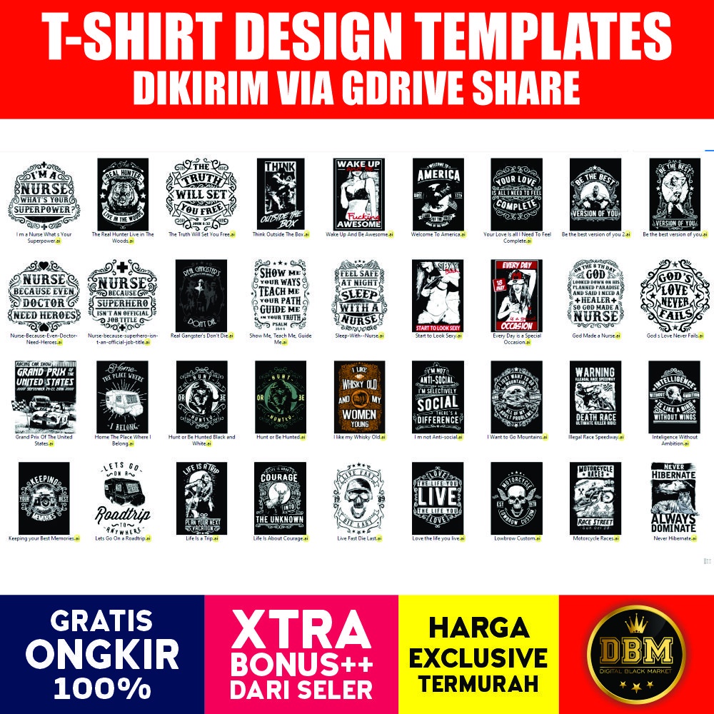 50 T-Shirt Design Collection Pack Premium - Vector Designs