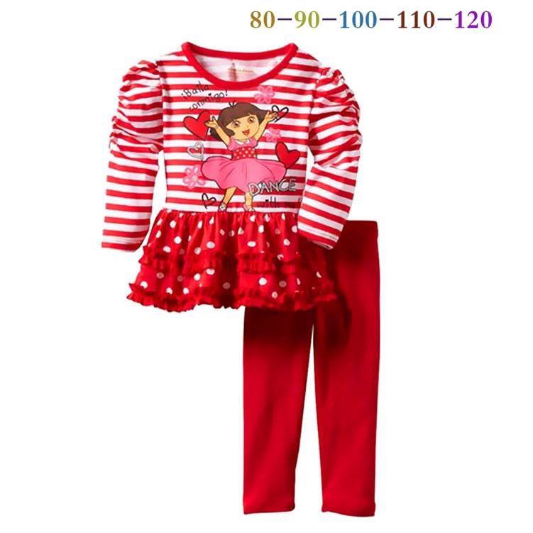 BAJU ANAK DORA DANCE RED / SETELAN BAJU PANJANG