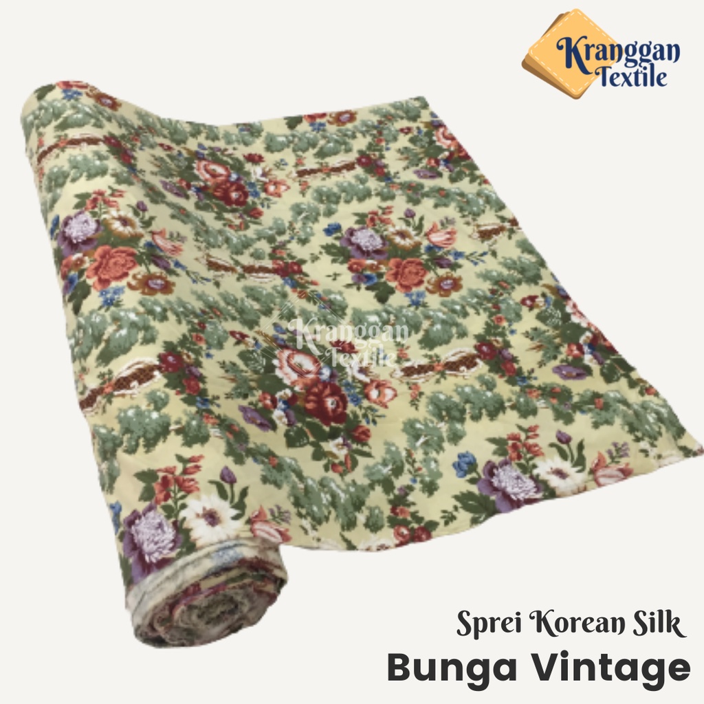 KAIN SPREI COTTON KOREAN SILK LEBAR 240CM MOTIF BUNGA VINTAGE