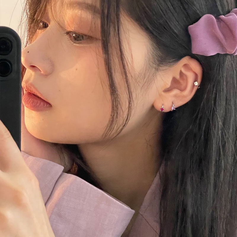 Anting Tusuk Bentuk Lingkaran Aksen Zircon Warna-Warni Untuk Wanita