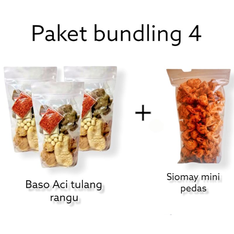

Paket bundling 4 ( 3 baso Aci tulang rangu + siomay pedas )
