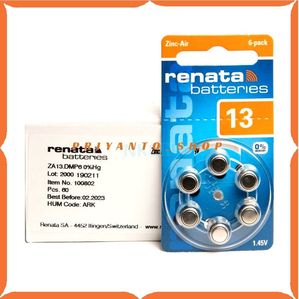 Renata ZA13 Batery Batre Batreari 13A D13 ORIGINAL  Bantu Dengar 1butir