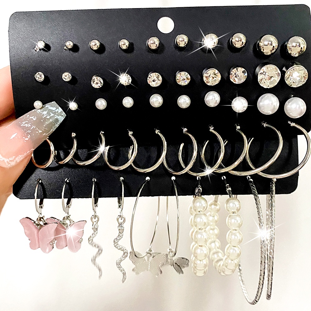 20 Pasang / Set Anting Stud Rumbai Kristal Mutiara Untuk Aksesoris Perhiasan Wanita