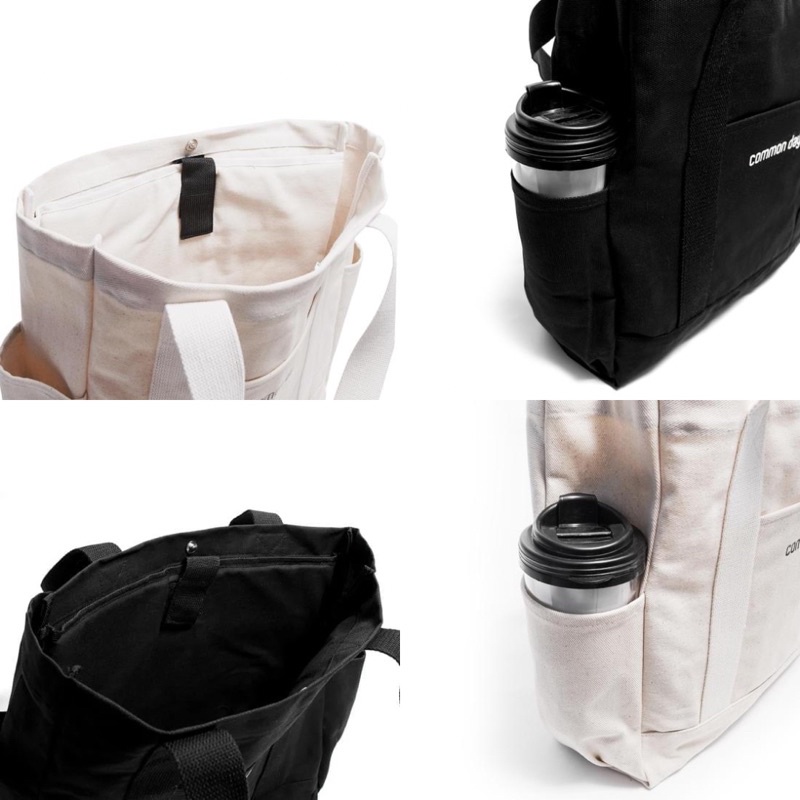 Carry All Canvas Totebag / Black &amp; Broken White / Tote Bag kerja / Hitam / Vintage / Kuliah / Tebal / Premium / laptop / tumbler / kuliah