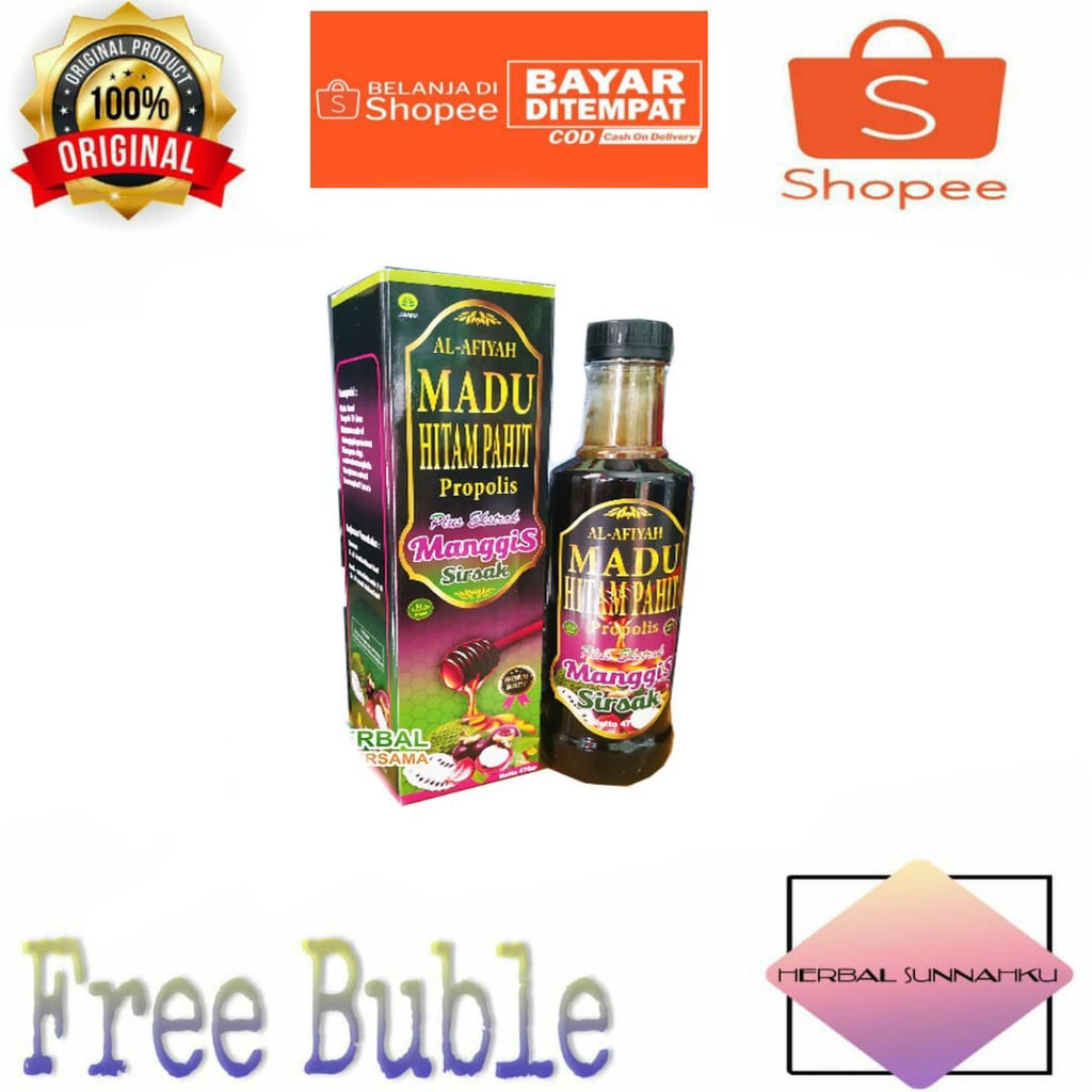 

Madu Hitam Pahit Propolis Ekstrak Manggis Sirsak | Al Afiyah Original Isi 470 gr