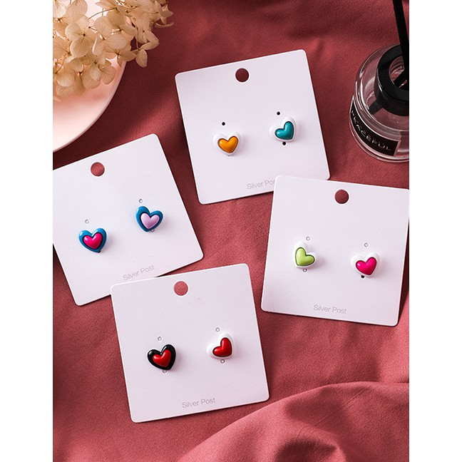 LRC Anting Tusuk Fashion S925 Silver Needle Love Color Stitching Earrings F624XX