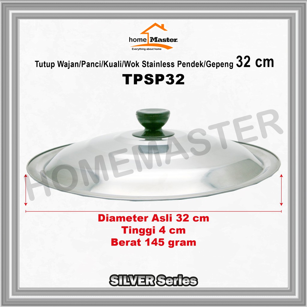 HomeMaster Tutup/Lid Wajan/Panci/Kuali/Wok/Pots/Pans Stainless/Besi Baja Tahan Karat Pendek/Gepeng/S