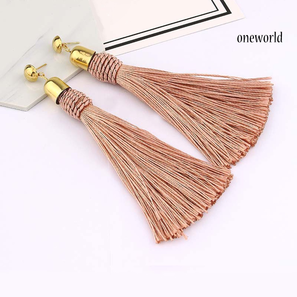 OW@ Bohemian Wedding Tassel Ear Studs Long Dangle Earrings Bridal Bridesmaid Jewelry