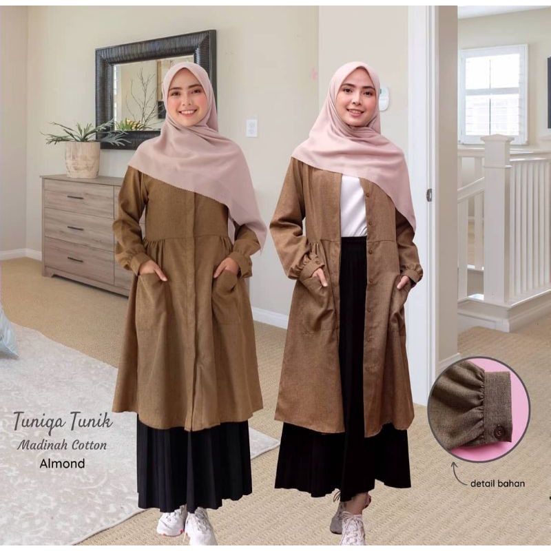 (FREE PARFUM)Tunik Kerah Long dress brand اجتهد,bahan Madinah Fodu Premium (free parfum)