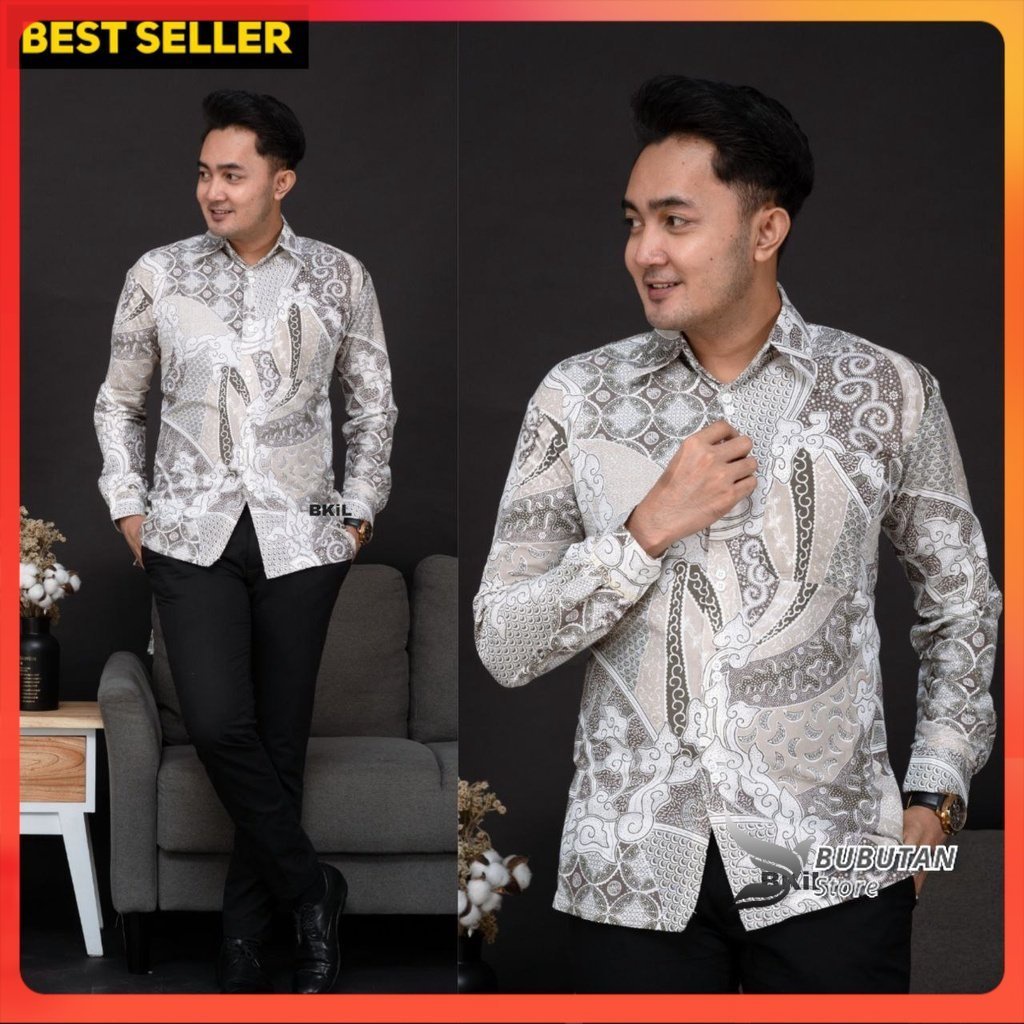 KEMEJA BATIK PRIA LENGAN PANJANG SIZE M L XL XXL  BSWART BatiK HRB026 Kenongo Hem