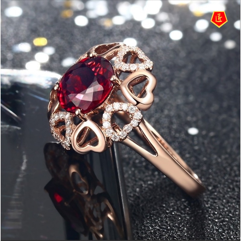 [Ready Stock]Inlaid Red Crystal Ruby Diamond Ring Fashion Elegant