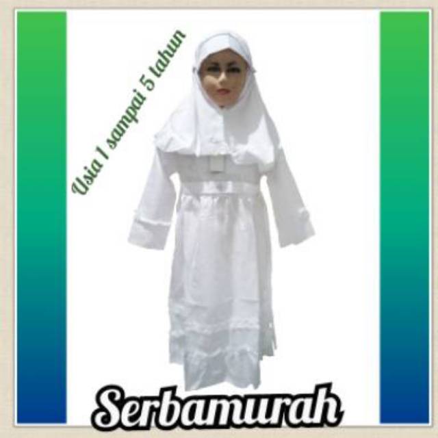 Gamis putih anak perempuan lengkap busana muslim anak perempuan warna putih 1 sampai 5 tahun