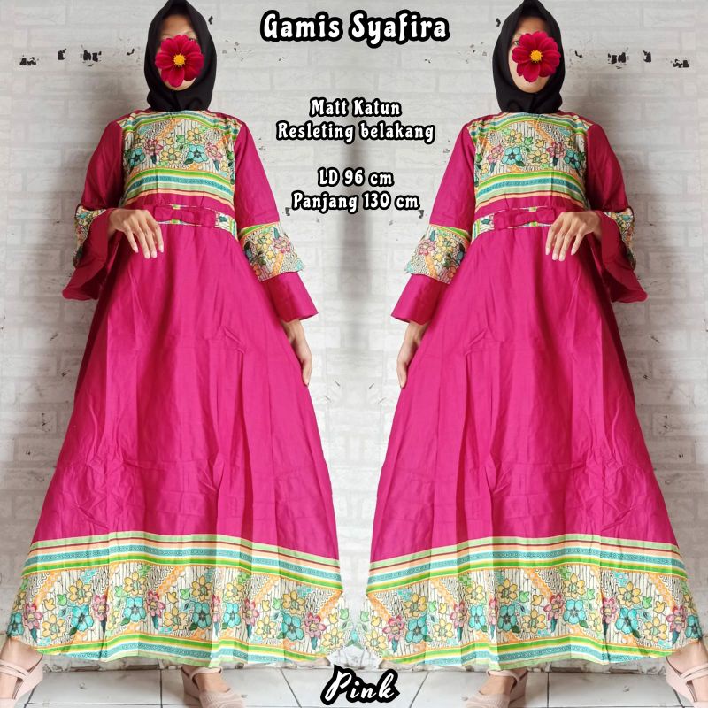 Fashion Muslim GAMIS Katun Shafira Motif Bunga