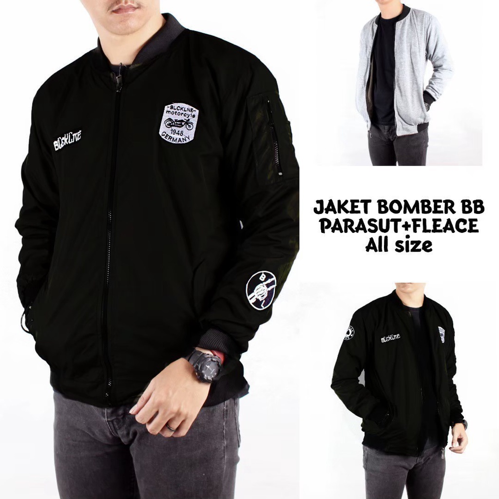 JAKET BOMBER BB BOLAK BALIK-BOMBER BOLAK BALIK PRIA DALAM FLEECE