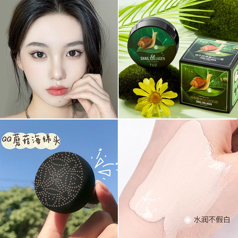 Cushion BB Cream Snail Collagen Tuz Original Mushroom Head Foundation Flawless Full Coverage Poreless Long Lasting