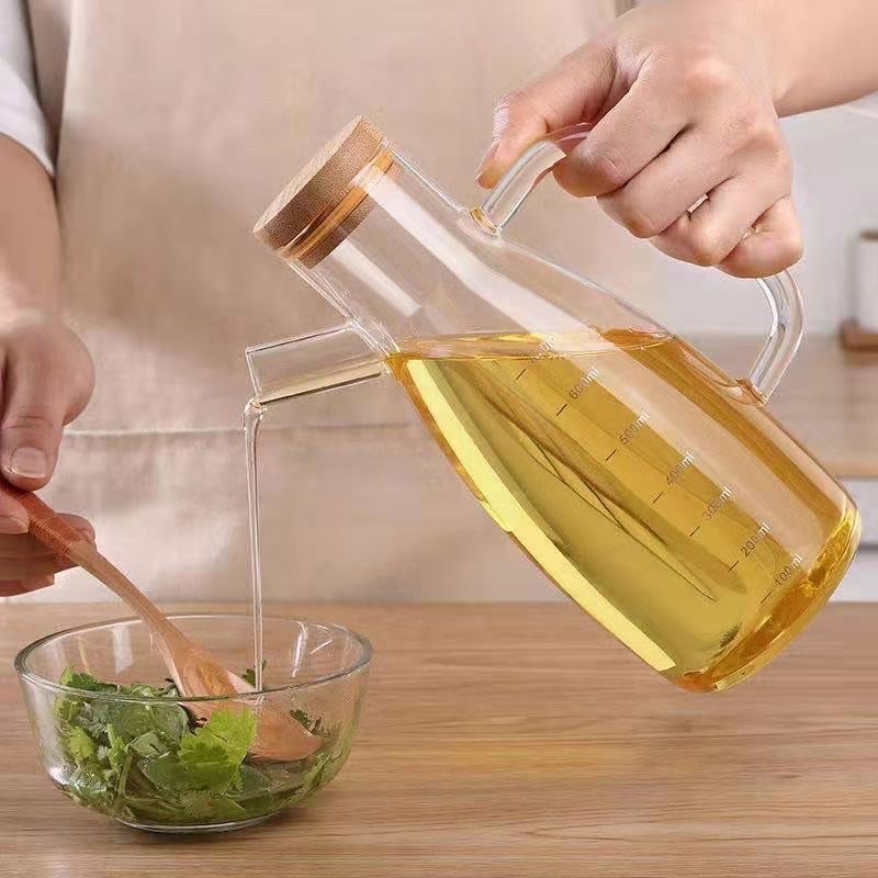 BOTOL MINYAK GORENG SERBAGUNA 650ML DAN 1000 ML / BOTOL KACA DENGAN PENUTUP KAYU DAN GAGANG BOTOL MINYAK BOTOL AESTHETIC