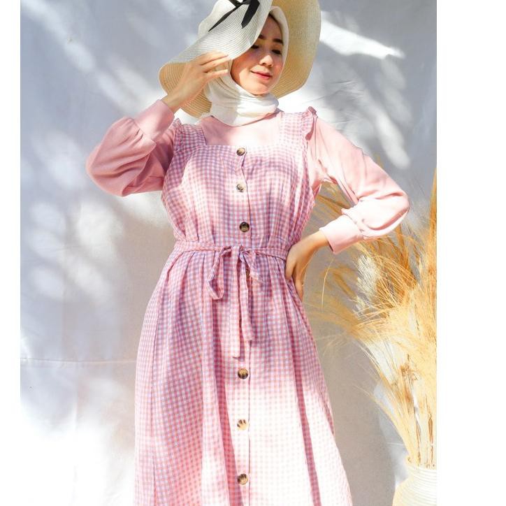 ➱ Overall Dress Kotak-kotak Katun Gingham - Elsa Tartan Meeclo ♗