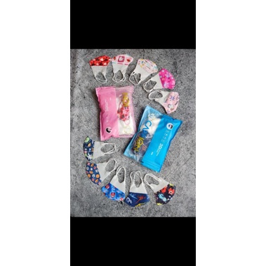 Ready stok eceran 20 lbr duckbill anak careion face mask sachet isi 20 per pack. motif mix ya udahan